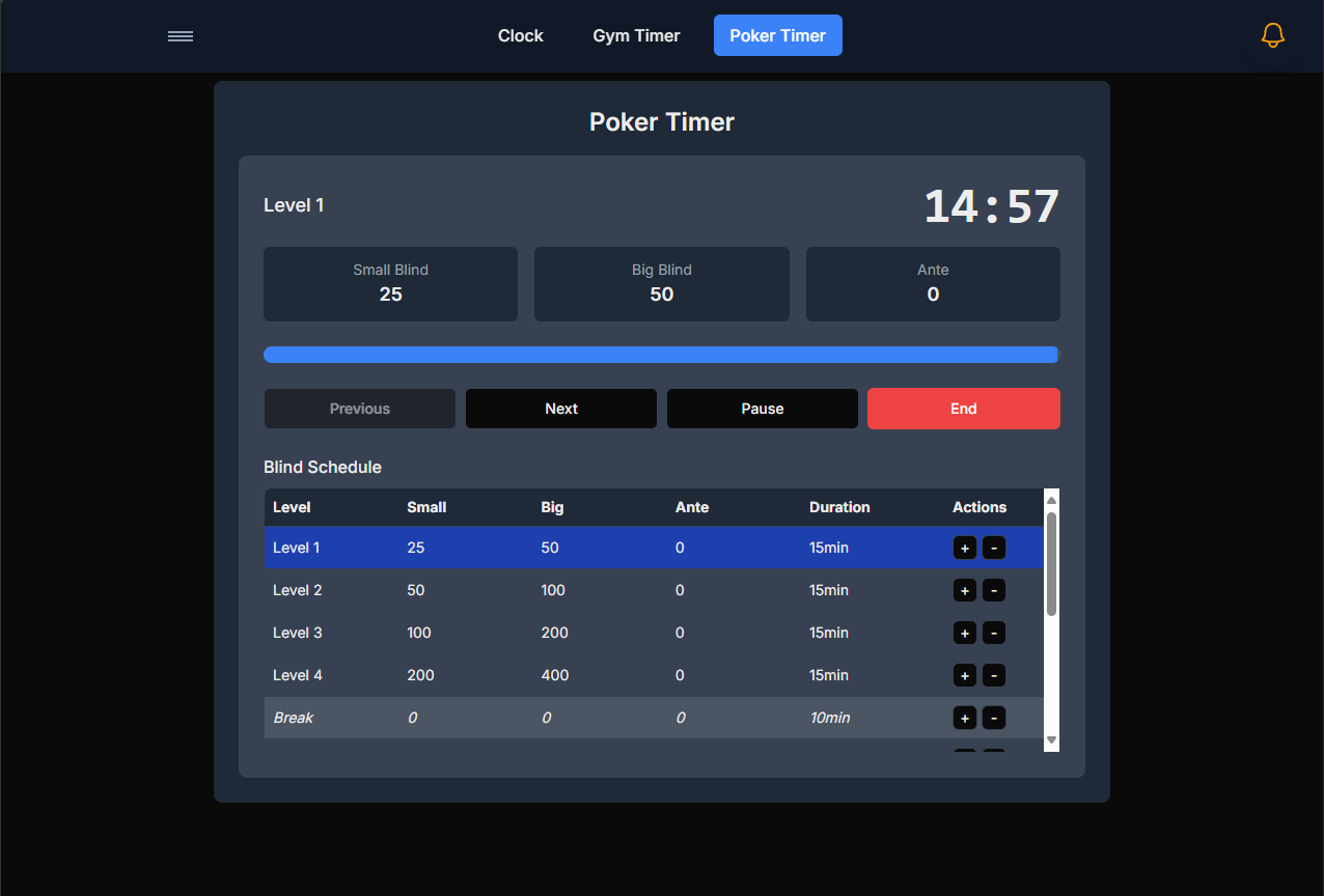 Screenshot of the Poker Timer interface